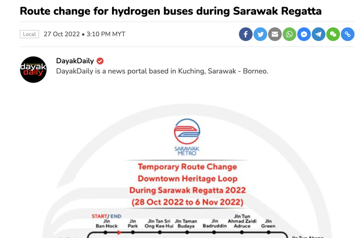 Route change for hydrogen buses during Sarawak Regatta