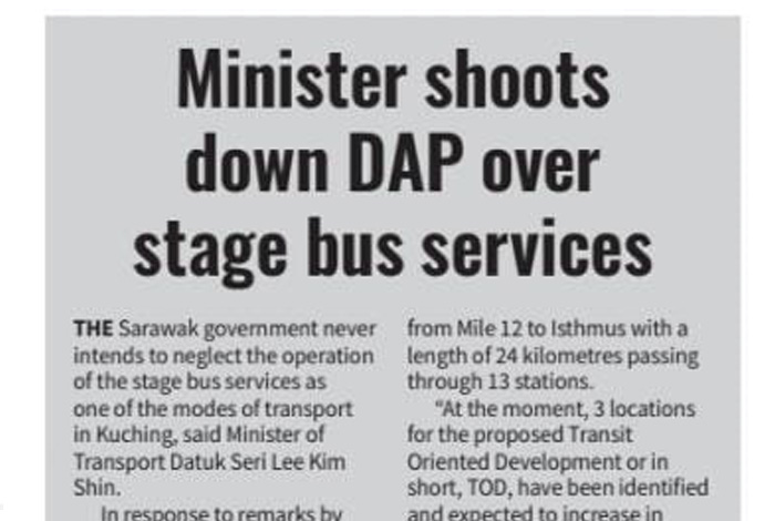 Minister shoots  down DAP over stage bus services