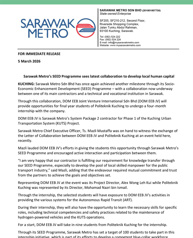 Sarawak Metro’s SEED Programme sees latest collaboration to develop local human capital