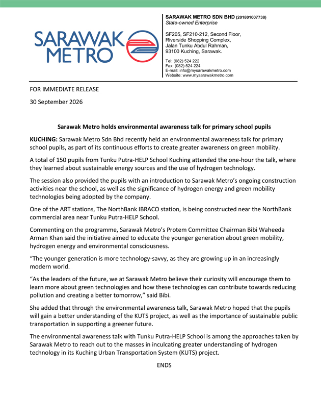 Sarawak Metro holds environmental awareness talk for primary school pupils